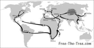 map of the world showing the spread of marijuana from 10,000BC to the New World