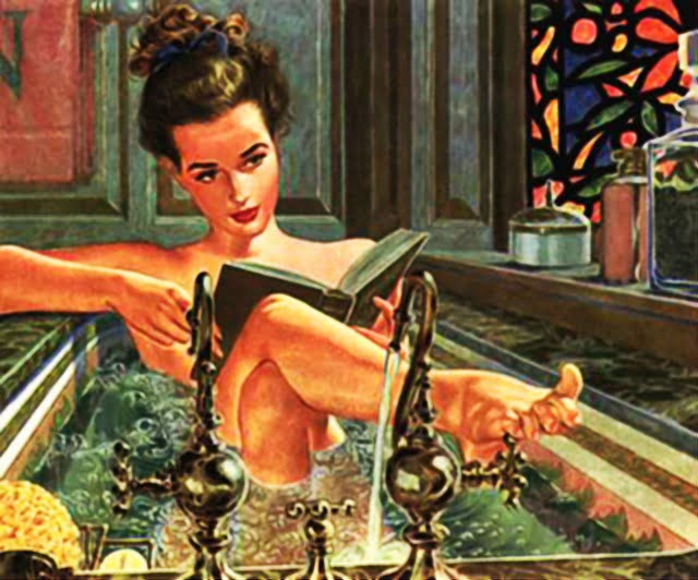woman reading in a bathtub