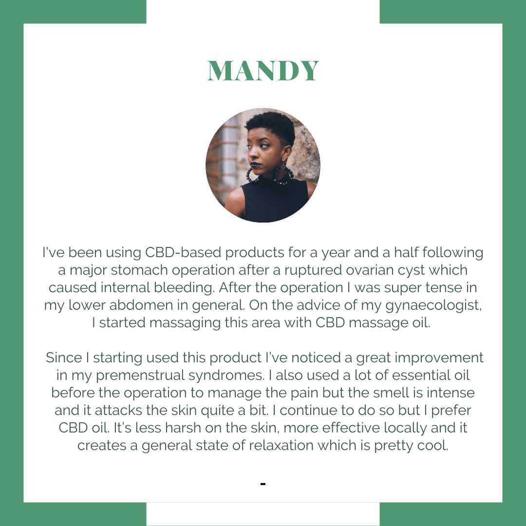 mandy sharing her experience using CBD for period pains after a medical procedure