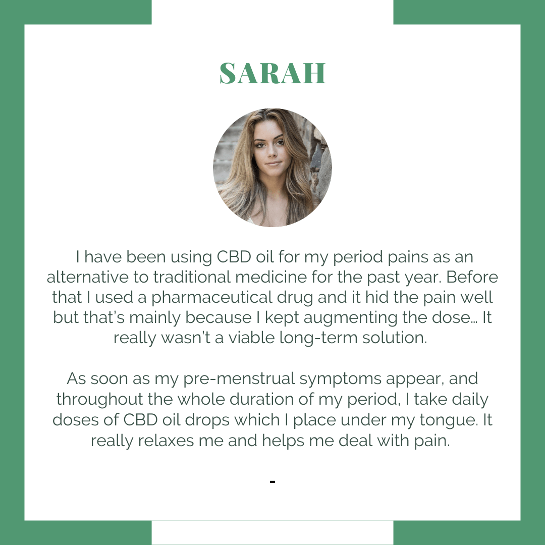 sarah sharing her experience using CBD for period pains after a medical procedure
